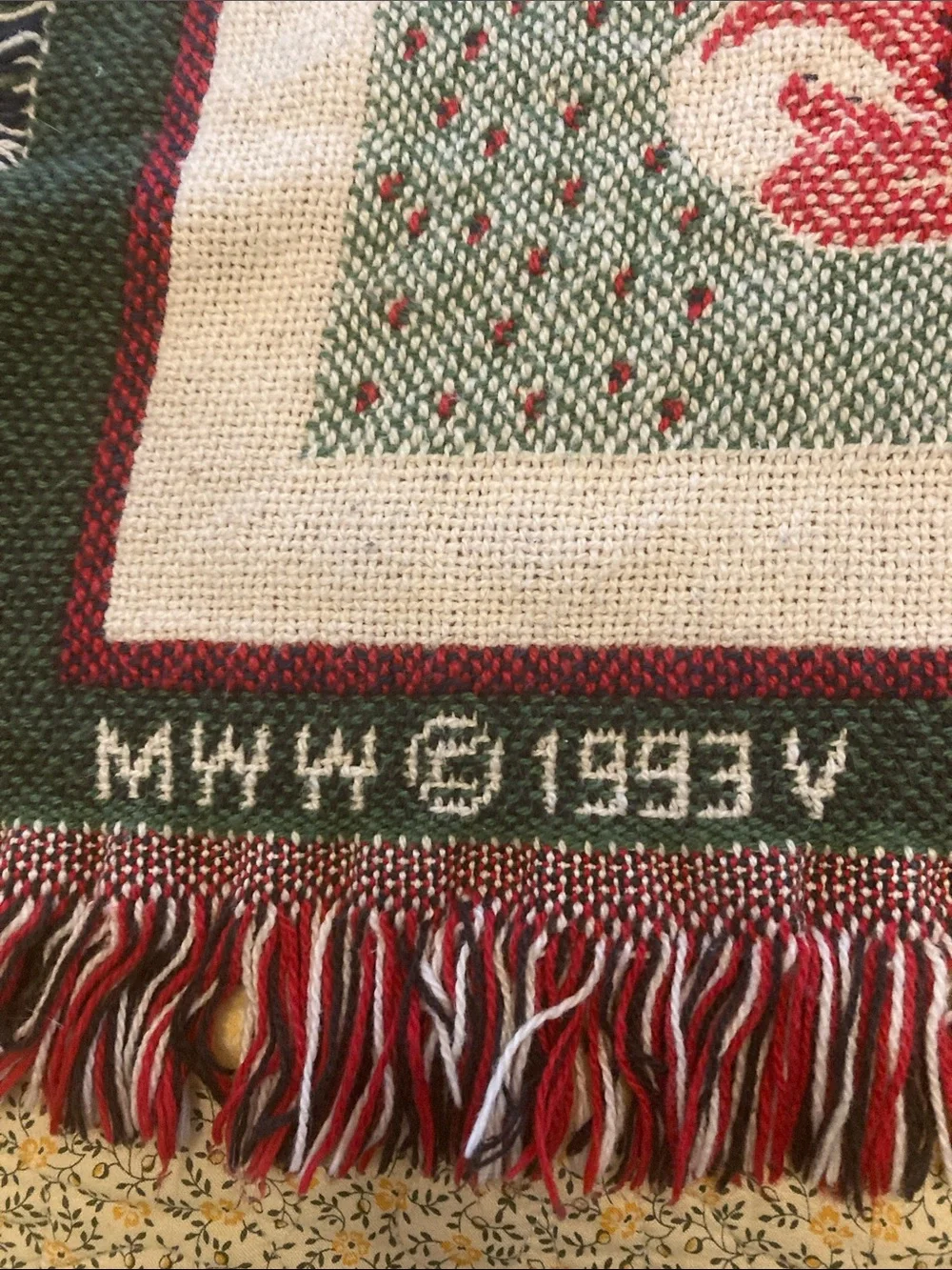 Vtg 1993 MWW  Victorian Christmas House woven tapestry throw blanket fringe